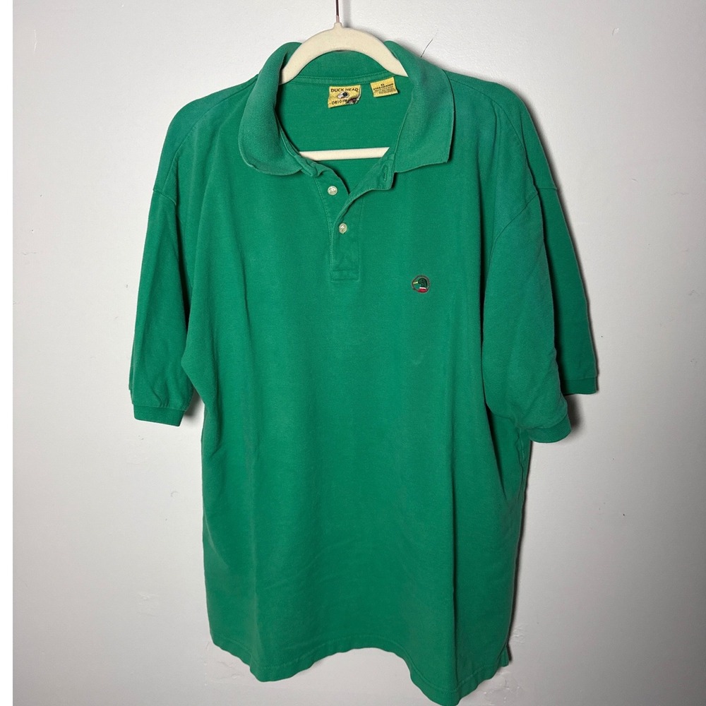 Vintage Duck Head Polo Shirt Men XL Green Short Sleeve Cotton Pique Mallard Logo